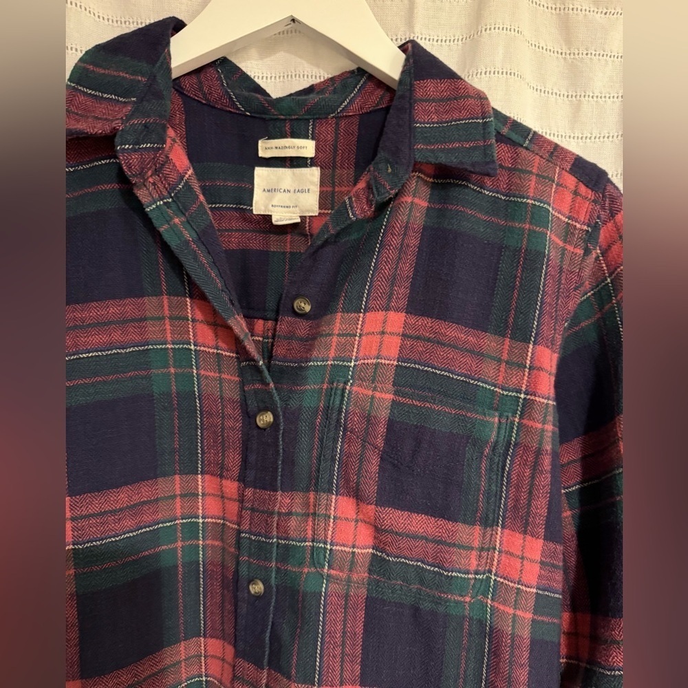 American Eagle Outfitters AHH-MAZINGLY SOFT Pink Plaid Flannel Button Down Shirt - Picture 2 of 5